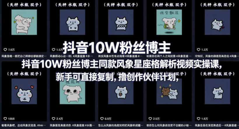 抖音10W粉丝博主同款星座性格解析视频实操课，新手可直接复制，撸创作伙伴计划，分成计划等-迦哆网创社