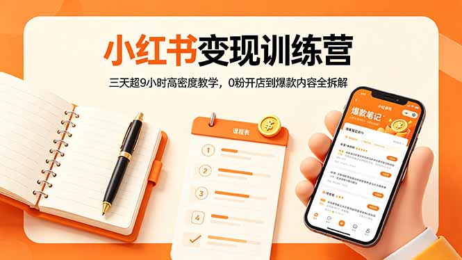 小红书变现训练营：三天超9小时高密度教学，0粉开店到爆款内容全拆解-迦哆网创社
