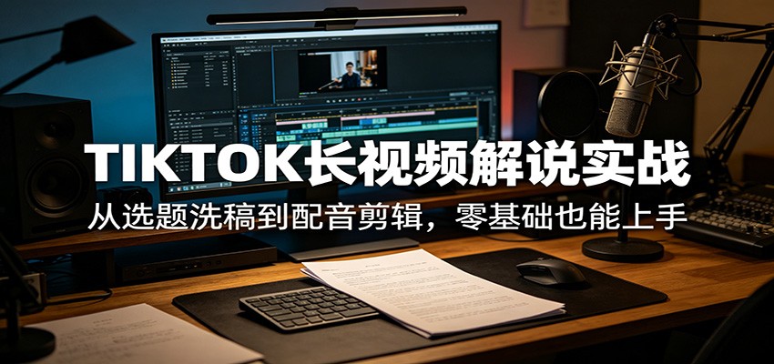 TIKTOK长视频解说实战：从选题洗稿到配音剪辑，零基础也能上手-迦哆网创社