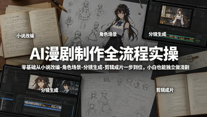 AI漫剧制作全流程实操，零基础从小说改编-角色场景-分镜生成-剪辑成片一步到位，小白也能独立做漫剧-迦哆网创社