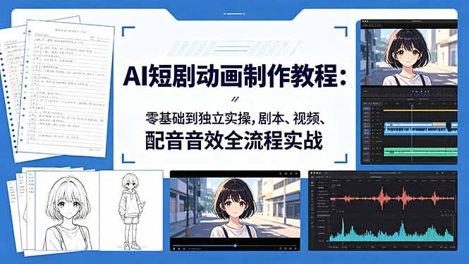 AI短剧动画制作教程：零基础到独立实操，剧本、视频、配音音效全流程实战-迦哆网创社