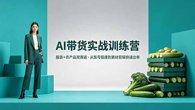 AI带货实战训练营，服装+农产品双赛道，从账号搭建到素材剪辑快速出单-迦哆网创社