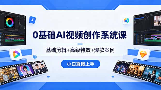 0基础AI视频创作系统课，基础剪辑+高级特效+爆款案例，小白直接上手-迦哆网创社