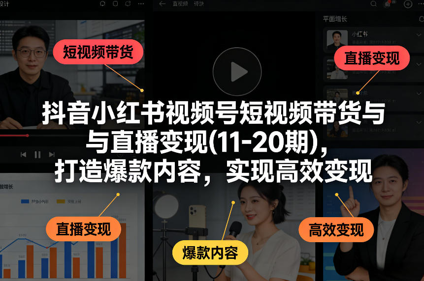 抖音小红书视频号短视频带货与直播变现(10-21期)，打造爆款内容，实现高效变现(更新05月08日)-迦哆网创社