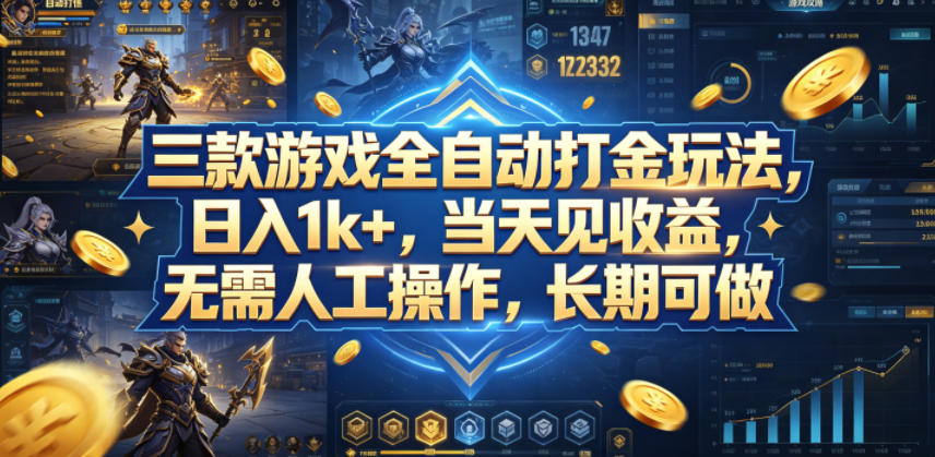 三款游戏全自动打金玩法，日入1k+，当天见收益，无需人工操作，长期可做【揭秘】-迦哆网创社