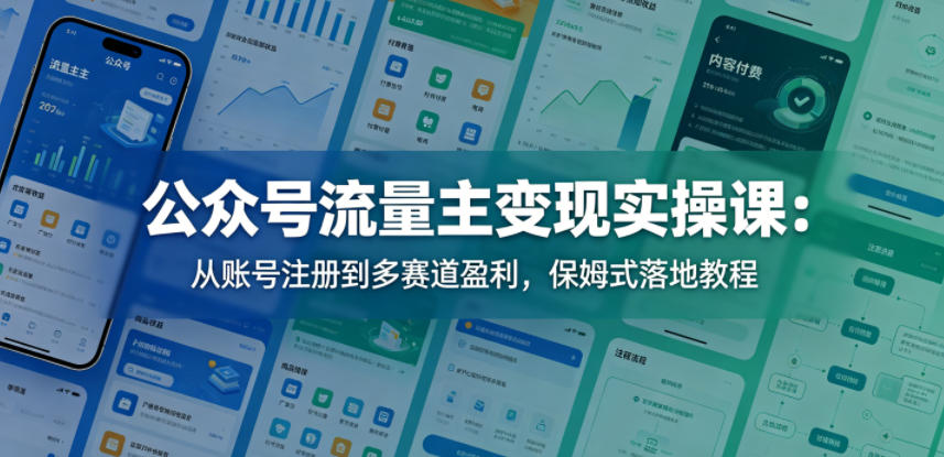 公众号流量主变现实操课：从账号注册到多赛道盈利，保姆式落地教程-迦哆网创社