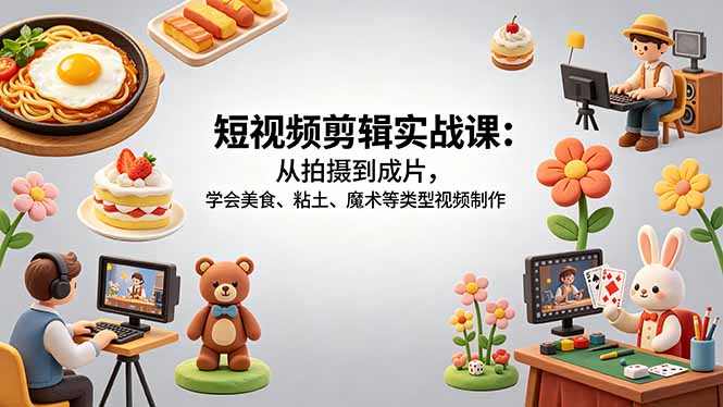 短视频剪辑实战课：从拍摄到成片，学会美食、粘土、魔术等类型视频制作-迦哆网创社