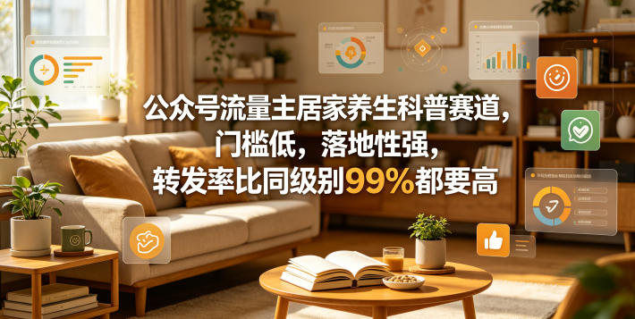 公众号流量主居家养生科普赛道，门槛低，落地性强，转发率比同级别99％都要高-迦哆网创社