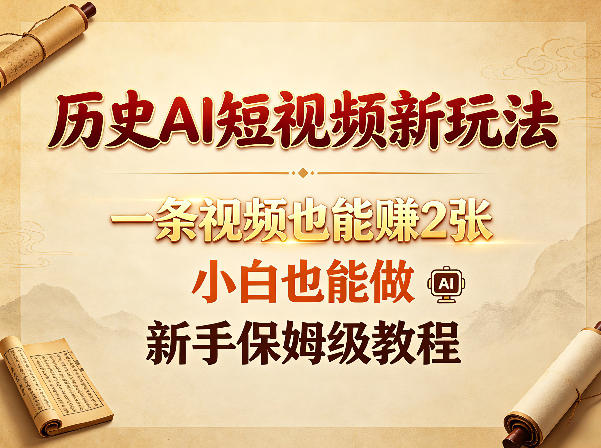 历史AI短视频新玩法，一条视频也能賺2张，小白也能做，新手保姆级教程-迦哆网创社