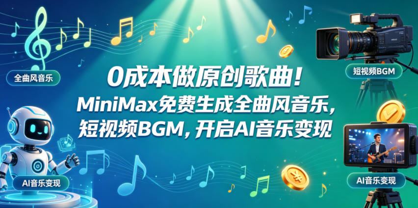 0成本做原创歌曲！MiniMax免费生成全曲风音乐，短视频BGM，开启AI音乐变现-迦哆网创社