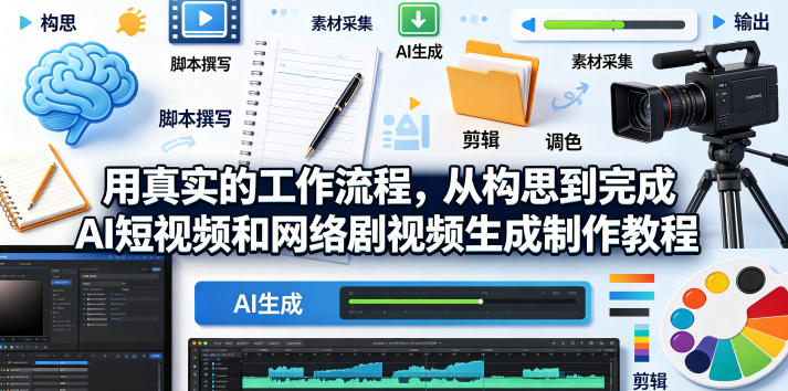 用真实的工作流程，从构思到完成AI短视频和网络剧视频生成制作教程-中英字幕-迦哆网创社