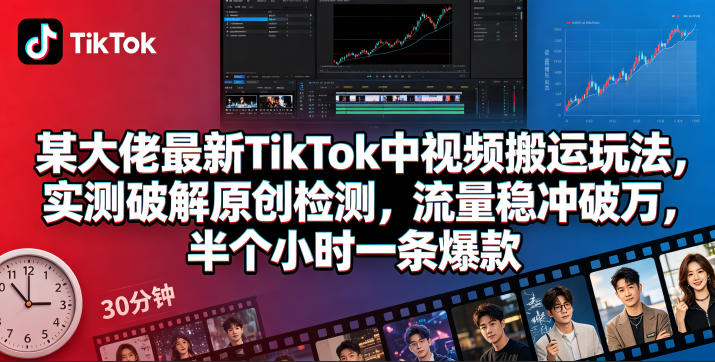 某大佬最新TikTok中视频搬运玩法，实测破解原创检测，流量稳冲破万，半个小时一条爆款-迦哆网创社