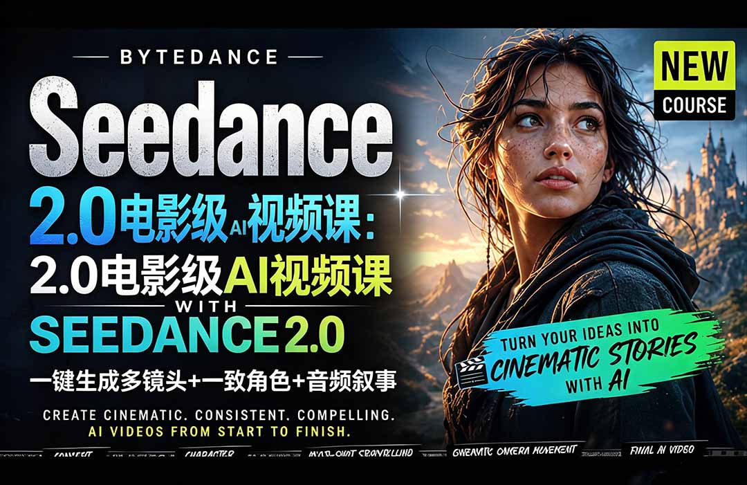 Seedance 2.0电影级AI视频课:一键生成多镜头+一致角色+音频叙事-迦哆网创社