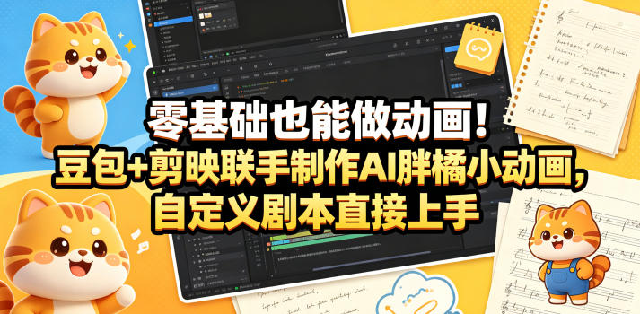 零基础也能做动画！豆包+剪映联手制作AI胖橘小动画，自定义剧本直接上手-迦哆网创社