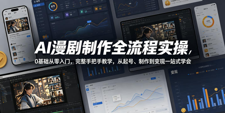AI漫剧制作全流程实操，0基础从零入门，完整手把手教学，从起号、制作到变现一站式学会-迦哆网创社