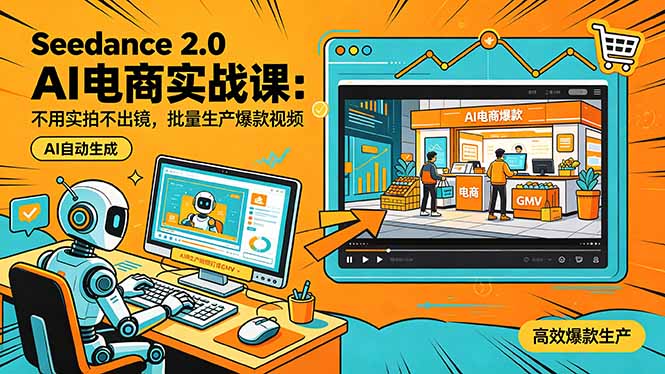 Seedance 2.0 AI电商实战课:不用实拍不出镜,批量生产爆款视频打爆GMV-迦哆网创社