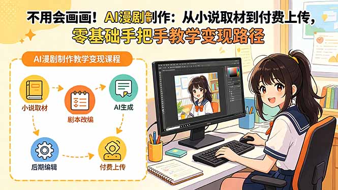 不用会画画!AI漫剧制作:从小说取材到付费上传,零基础手把手教学变现路径-迦哆网创社