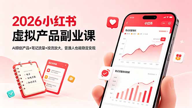 2026小红书虚拟产品副业课，AI原创产品+笔记流量+投流放大，普通人也能稳定变现-迦哆网创社