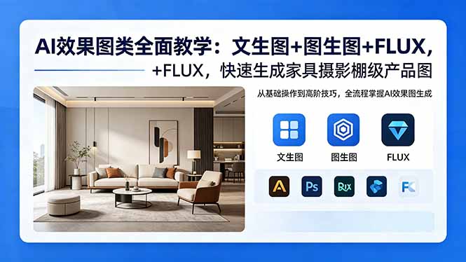 AI效果图类全面教学:文生图+图生图+FLUX,快速生成家具摄影棚级产品图-迦哆网创社