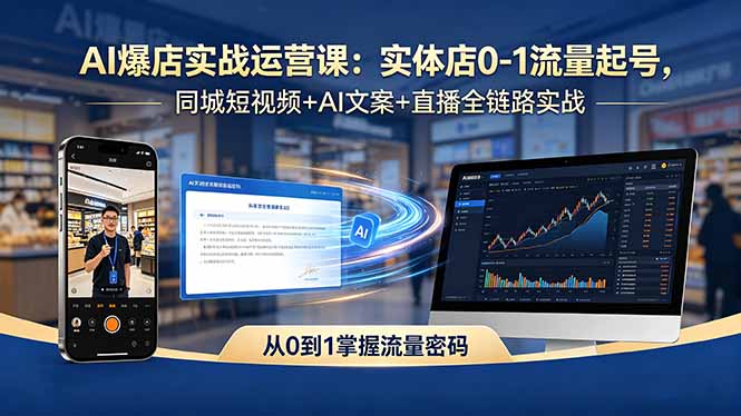 AI爆店实战运营课：实体店0-1流量起号，同城短视频+AI文案+直播全链路实战-迦哆网创社