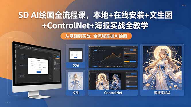 SD AI绘画全流程课,本地+在线安装+文生图+ControlNet+海报实战全教学-迦哆网创社