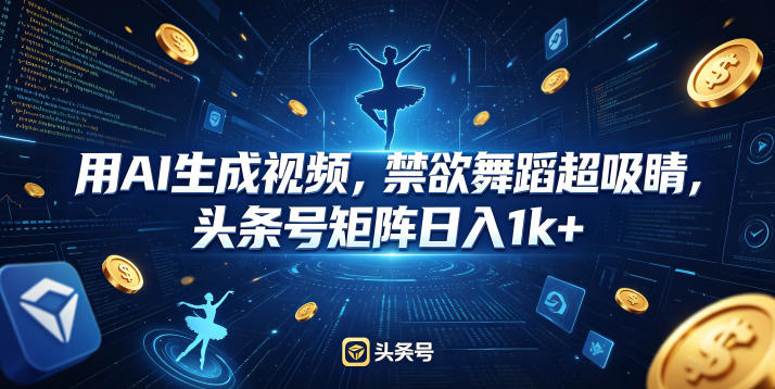 用AI生成视频，禁欲舞蹈超吸睛，头条号矩阵日入1k+-迦哆网创社