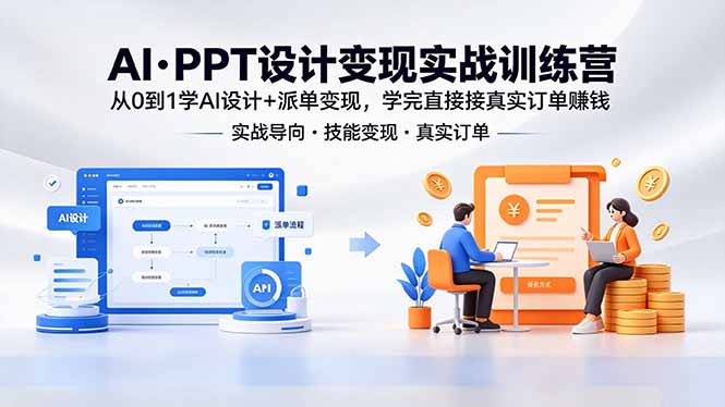 AI·PPT设计变现实战训练营,从0到1学AI设计+派单变现,学完直接接真实订单赚钱-迦哆网创社