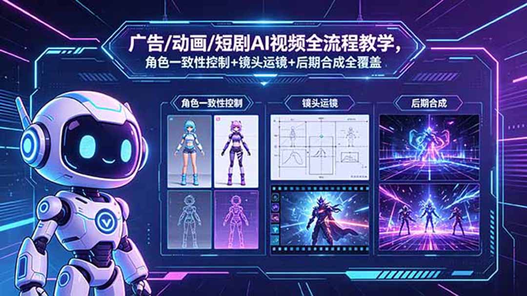广告/动画/短剧AI视频全流程教学，角色一致性控制+镜头运镜+后期合成全覆盖-迦哆网创社