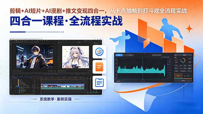 剪辑+AI短片+AI漫剧+推文变现四合一，从卡点抽帧到打斗戏全流程实战-迦哆网创社