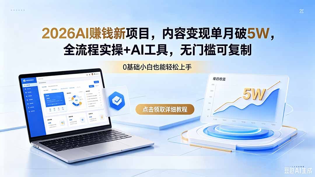 2026AI赚钱新项目，内容变现单月破5W，全流程实操+AI工具，无门槛可复制-迦哆网创社