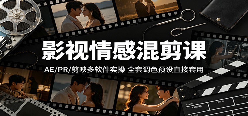 影视情感混剪课：AE/PR/剪映多软件实操，全套调色预设直接套用-迦哆网创社