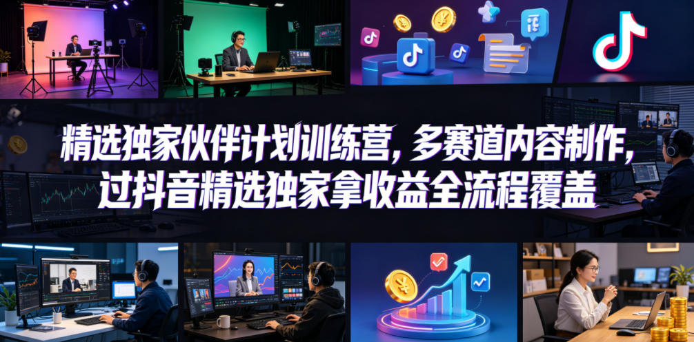 小豁食堂精选独家伙伴计划训练营，多赛道内容制作，过抖音精选独家拿收益全流程覆盖-迦哆网创社