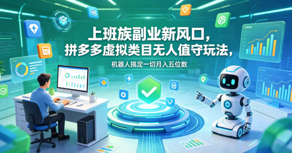上班族副业新风口，拼多多虚拟类目无人值守玩法，机器人搞定一切月入五位数【揭秘】-迦哆网创社