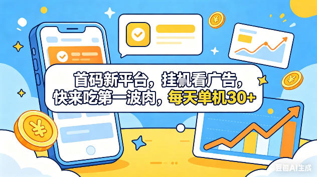 首码新平台，挂G自动看广告，快来吃第一波肉，每天单机30+，可矩阵放大【揭秘】-迦哆网创社