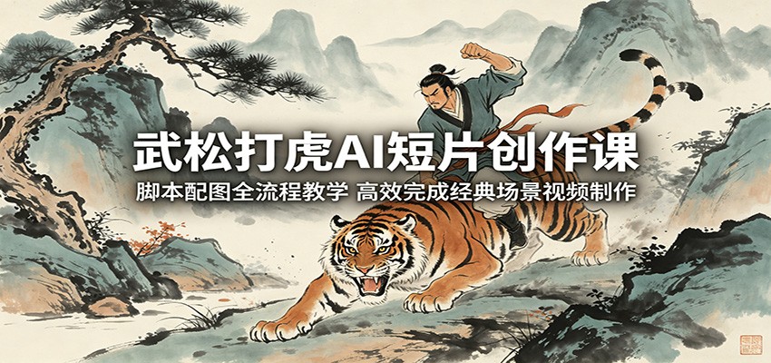 武松打虎AI短片创作课：脚本配图全流程教学，高效完成经典场景视频制作-迦哆网创社