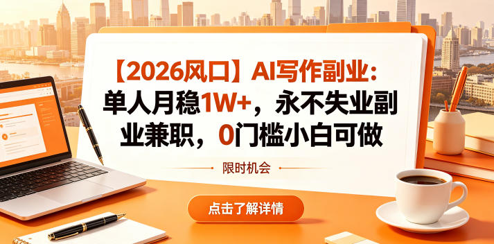 【2026风口】AI写作副业:单人月稳1W+,永不失业副业兼职,0门槛小白可做【揭秘】-迦哆网创社