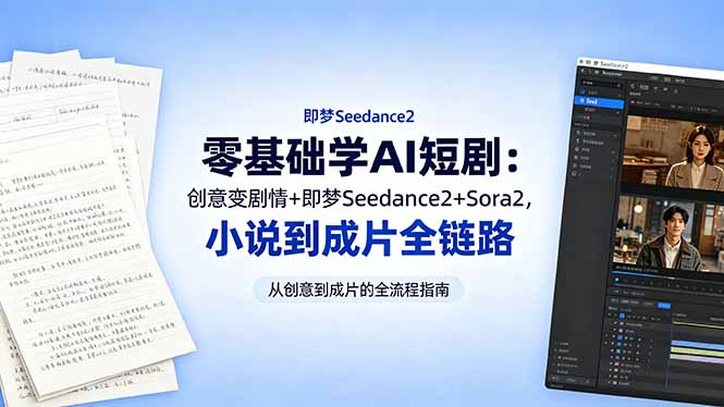 零基础学AI短剧：创意变剧情+即梦Seedance2+Sora2，小说到成片全链路-迦哆网创社