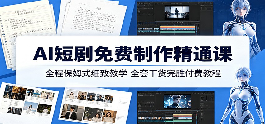AI短剧免费制作精通课：全程保姆式细致教学，全套干货完胜付费教程-迦哆网创社