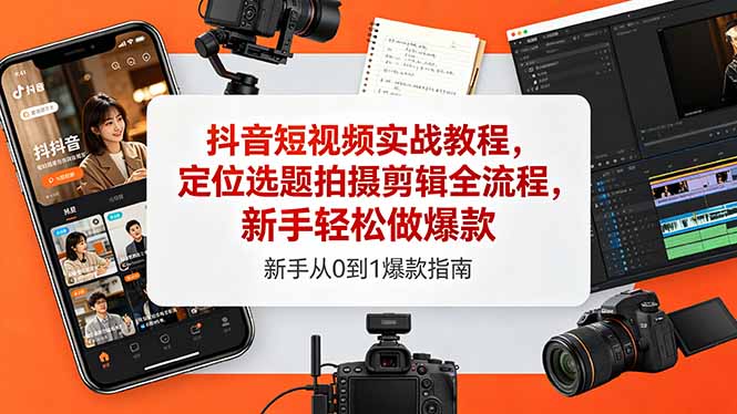 抖音短视频实战教程，定位选题拍摄剪辑全流程，新手轻松做爆款-迦哆网创社