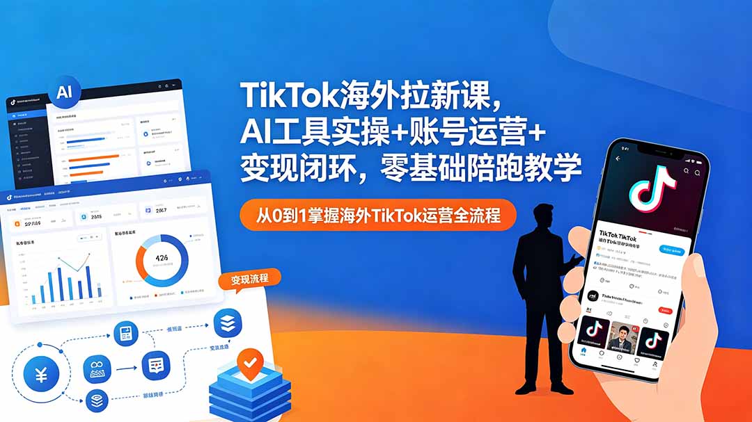 TikTok海外拉新课，AI工具实操+账号运营+变现闭环，零基础陪跑教学-迦哆网创社