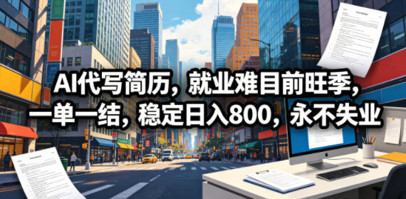 AI代写简历，就业难目前旺季，一单一结，稳定日入800，永不失业-迦哆网创社