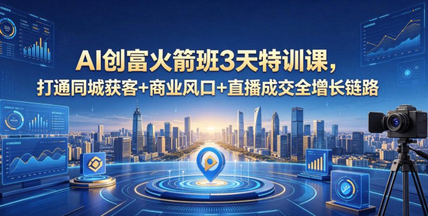 AI创富火箭班3天特训课,打通同城获客+商业风口+直播成交全增长链路,2026年4月新课-迦哆网创社