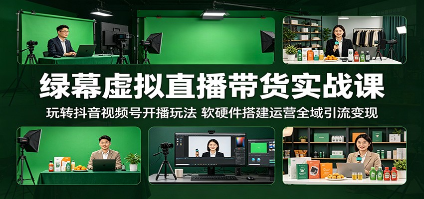绿幕虚拟直播带货实战课:玩转抖音视频号开播玩法,软硬件搭建运营全域引流变现-迦哆网创社