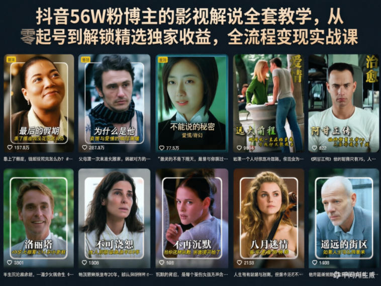 抖音56W粉博主的影视解说全套教学，从零起号到解锁精选独家收益，全流程变现实战课-迦哆网创社