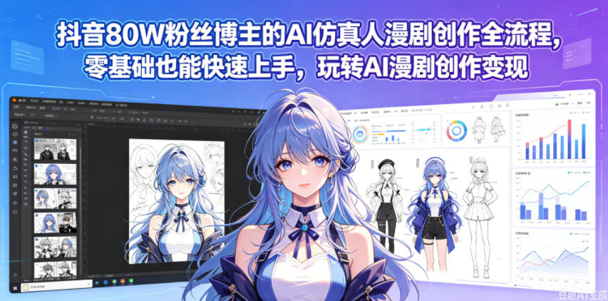 抖音80W粉丝博主的AI仿真人漫剧创作全流程,零基础也能快速上手,玩转AI漫剧创作变现-迦哆网创社