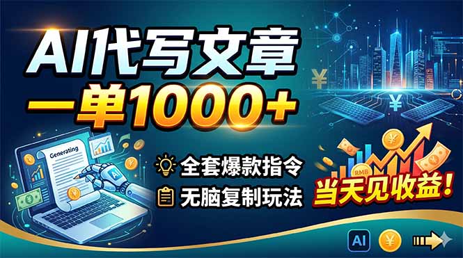 AI代写文章,一单1000+,全套爆款指令+无脑复制玩法,当天见收益!-迦哆网创社