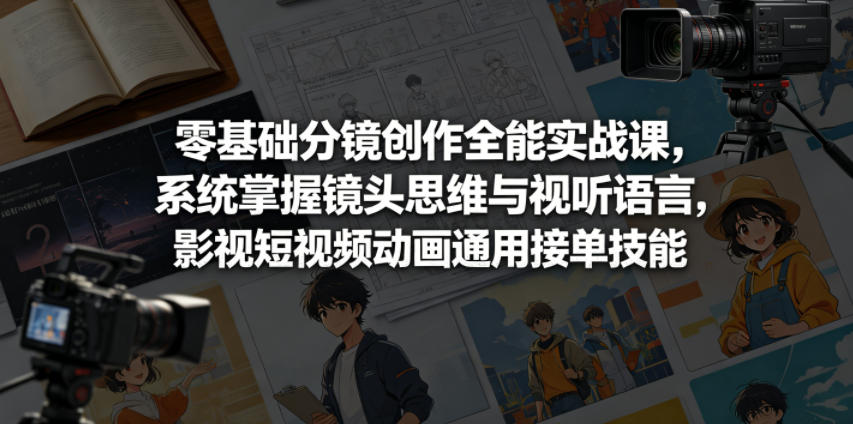 零基础分镜创作全能实战课，系统掌握镜头思维与视听语言，影视短视频动画通用接单技能-迦哆网创社