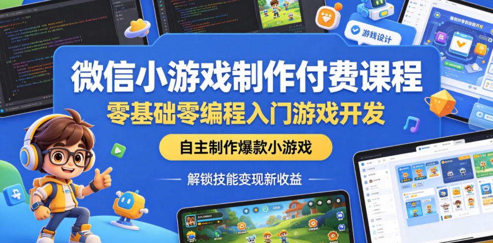 微信小游戏制作付费课程，零基础零编程入门游戏开发，自主制作爆款小游戏，解锁技能变现新收益-迦哆网创社