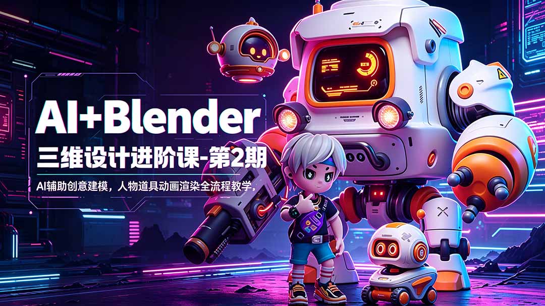 AI+Blender三维设计进阶课-第2期:AI辅助创意建模,人物道具动画渲染全流程教学-迦哆网创社