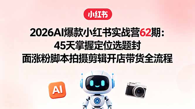 2026AI爆款小红书实战营62期：45天掌握定位选题封面涨粉脚本拍摄剪辑开店带货全流程-迦哆网创社